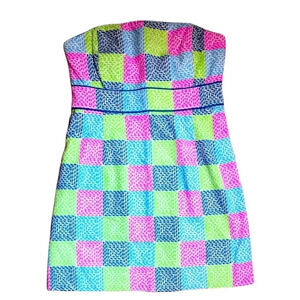 Vineyard Vines Aurora Whale Patchwork Multicolor Strapless Dress Size 4 NWOT